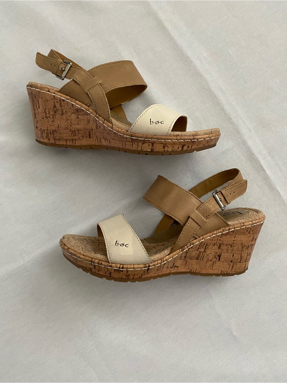 b.o.c. Two-Tone Tan and Cream Cork Wedges
